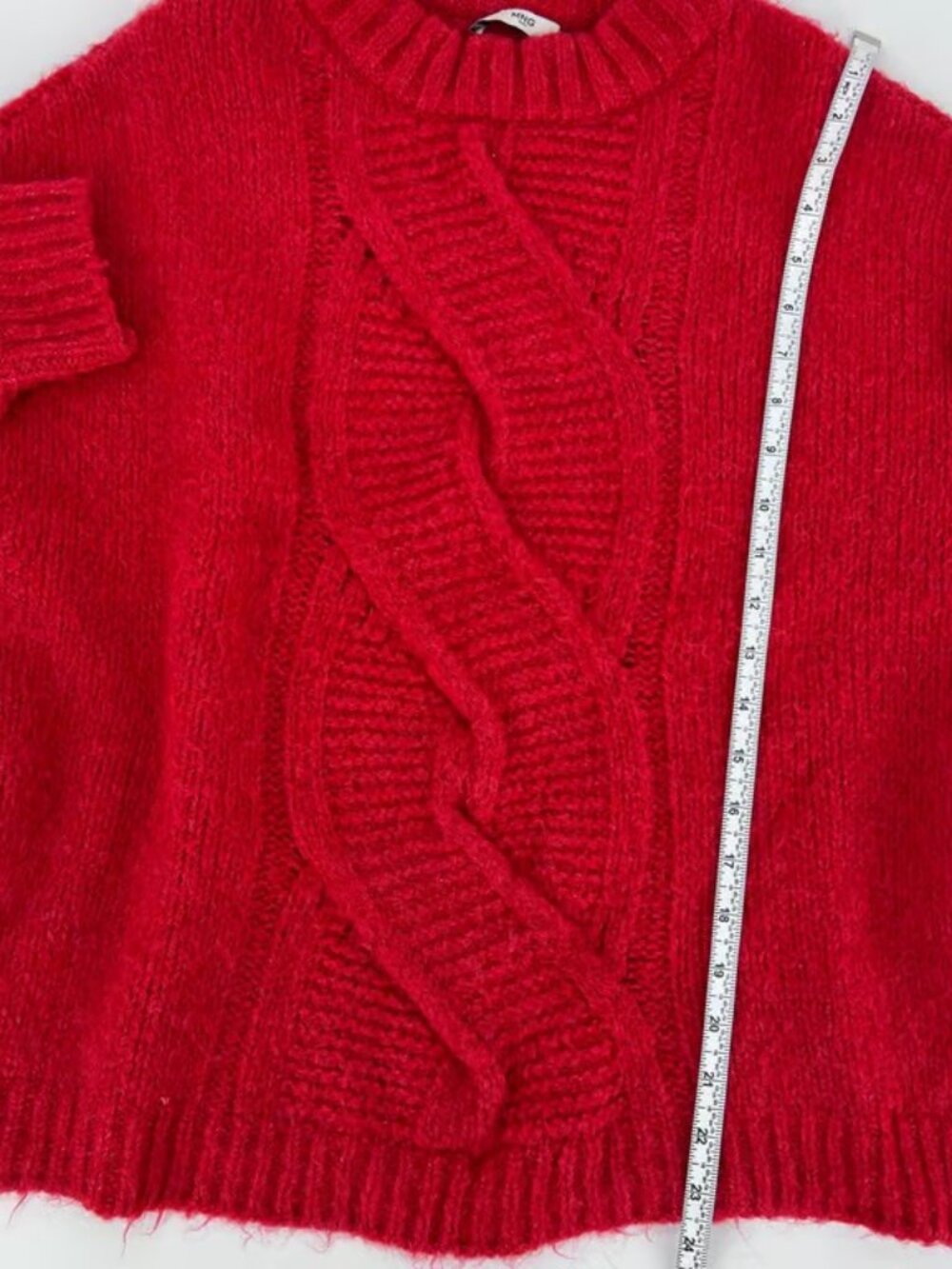MNG Suit Mango Womens Cable Knit Red Crew Neck Wool Blend Sweater Size XS - Picture 3 of 4